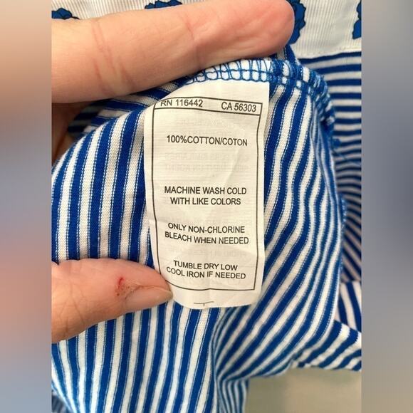 A.LAB | Blue White Stripe Floral Rose Short Sleeve Tee Shirt Top | Large - Picture 6 of 6